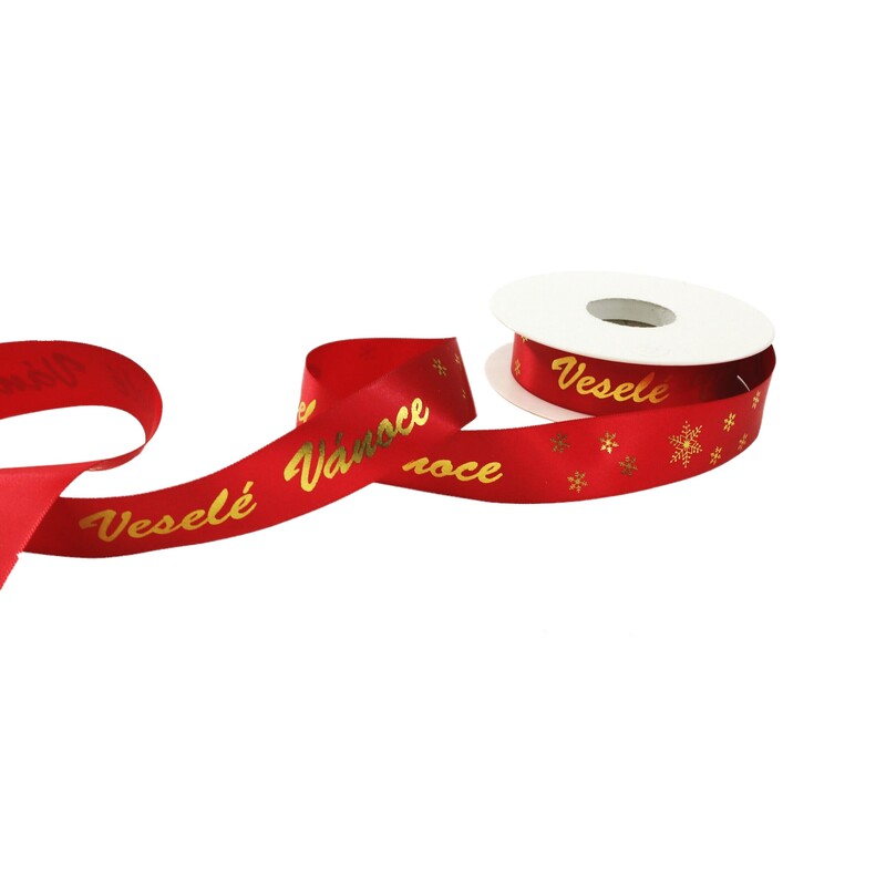 STUHA VESELÉ VÁNOCE 25mmx25m*ČERVENÁ-ZLATÁ METAL