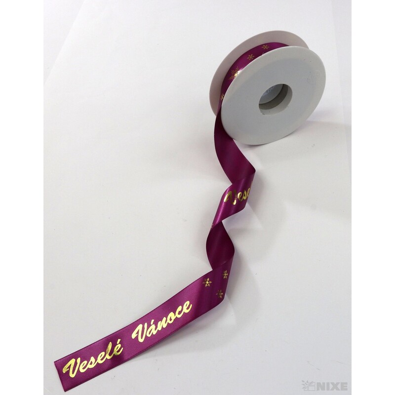 STUHA VESELÉ VÁNOCE 25mmx25m*VÍNOVÁ-ZLATÁ METAL