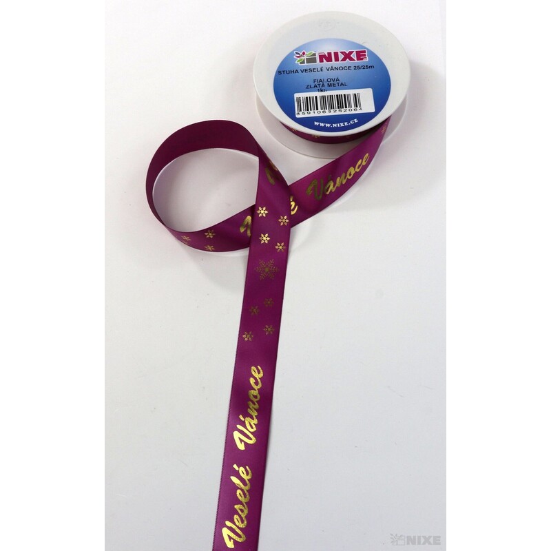 STUHA VESELÉ VÁNOCE 25mmx25m*VÍNOVÁ-ZLATÁ METAL