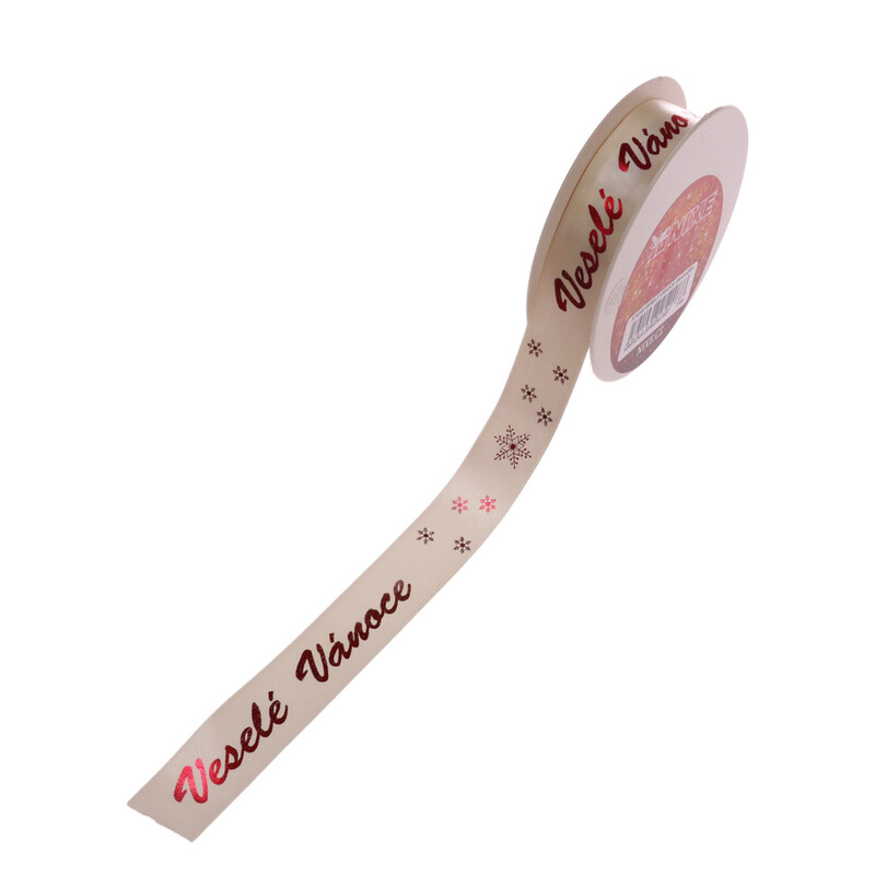 STUHA VESELÉ VÁNOCE 25mmx25m*KRÉMOVÁ-ČERVENÁ METAL