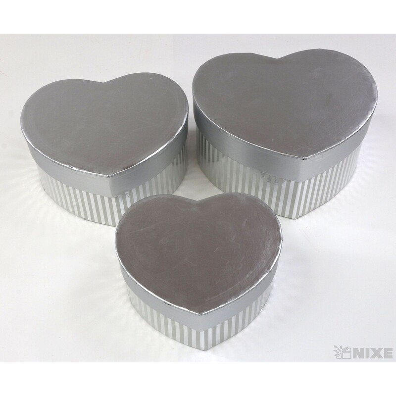 KRABICE SRDCE 13x7cm 11x6 10x5*STŘÍBRNÁ