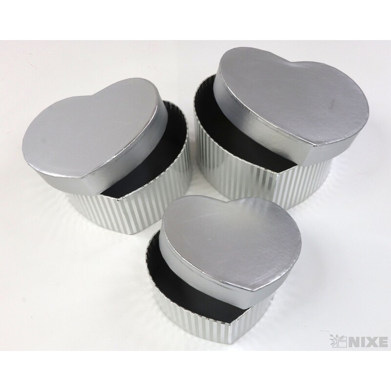 KRABICE SRDCE 13x7cm 11x6 10x5*STŘÍBRNÁ