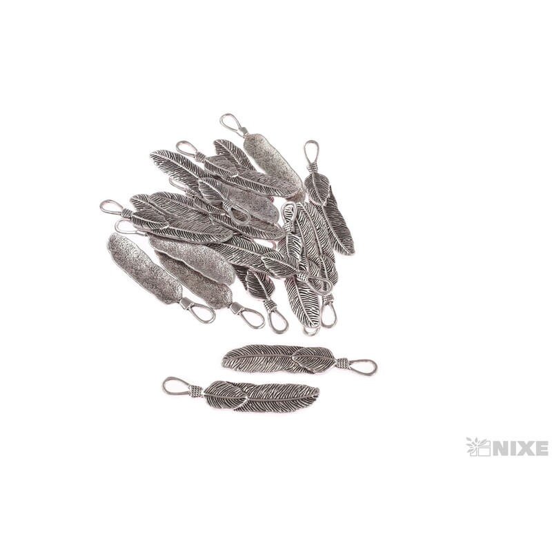 ZÁVĚS KOV PEŘÍ 20ks 4cm*STŘÍBRNÁ