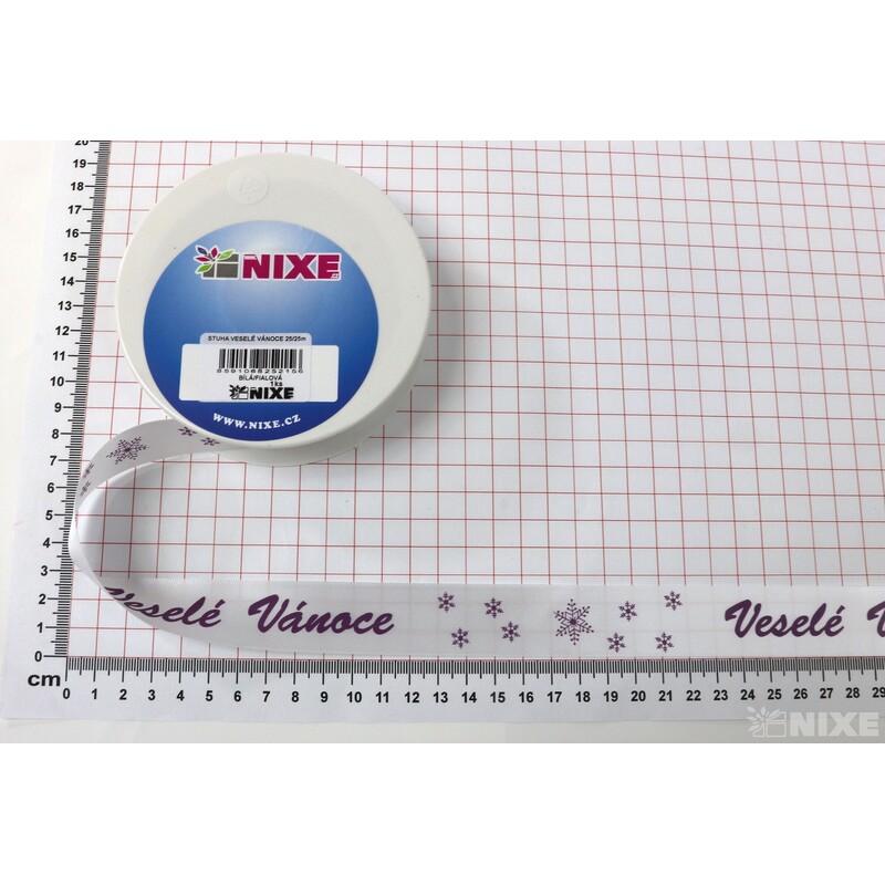 STUHA VESELÉ VÁNOCE 25mmx25m*BÍLÁ-FIALOVÁ