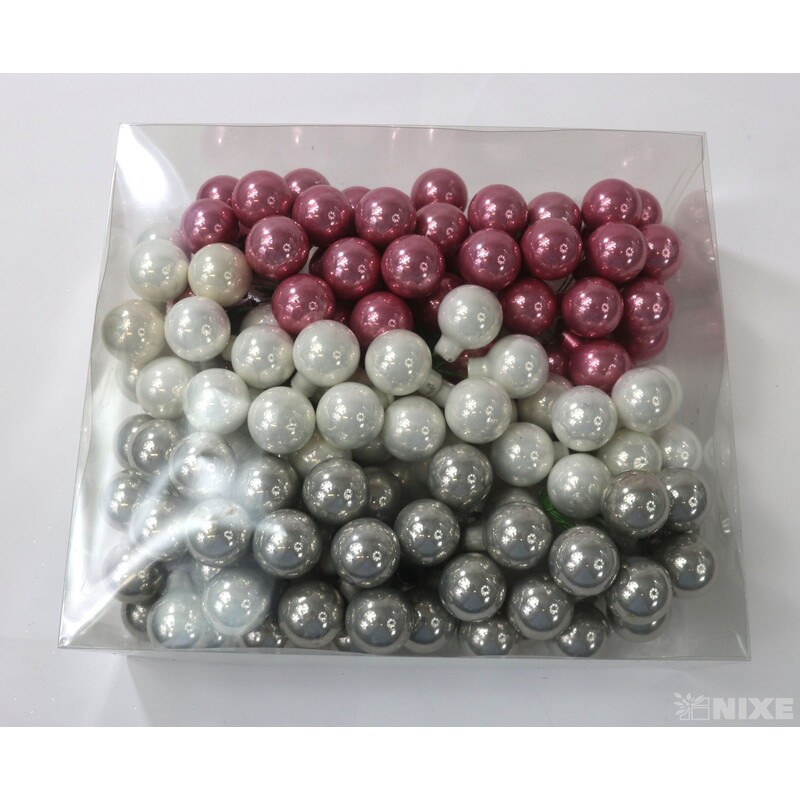 KOULE NA DR. 2x10,5cm 144ks*RŮŽOVÁ+ŠEDÁ+BÍLÁ