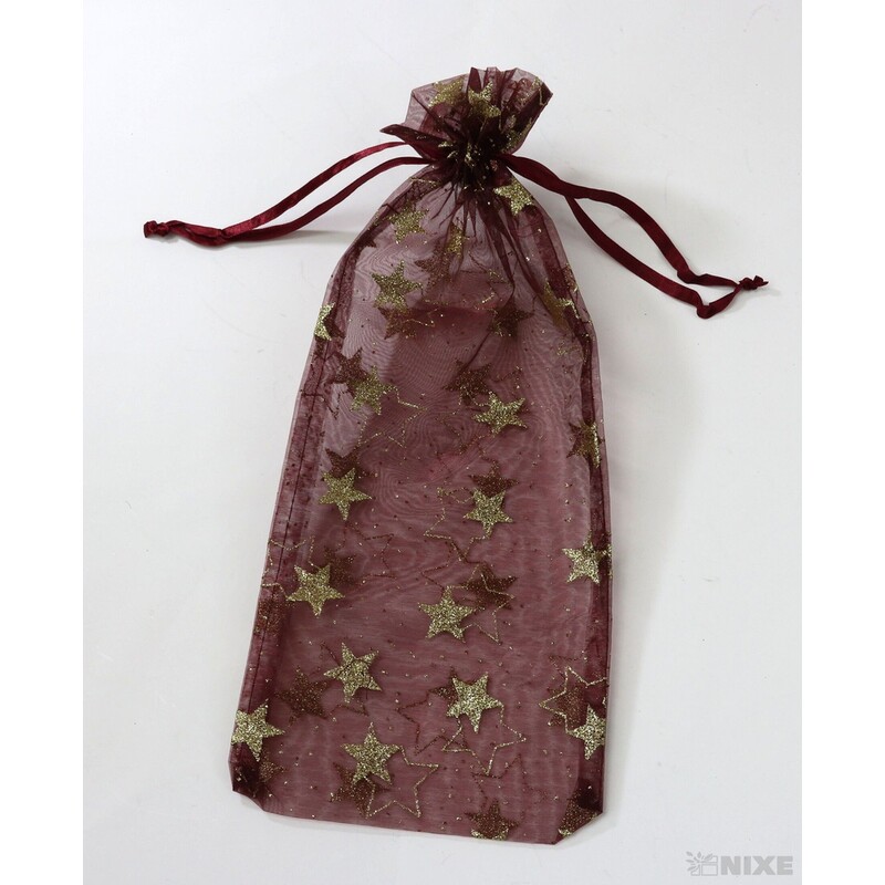 SÁČEK ORGANZA HVĚZDA 16x36cm*BORDOVÁ