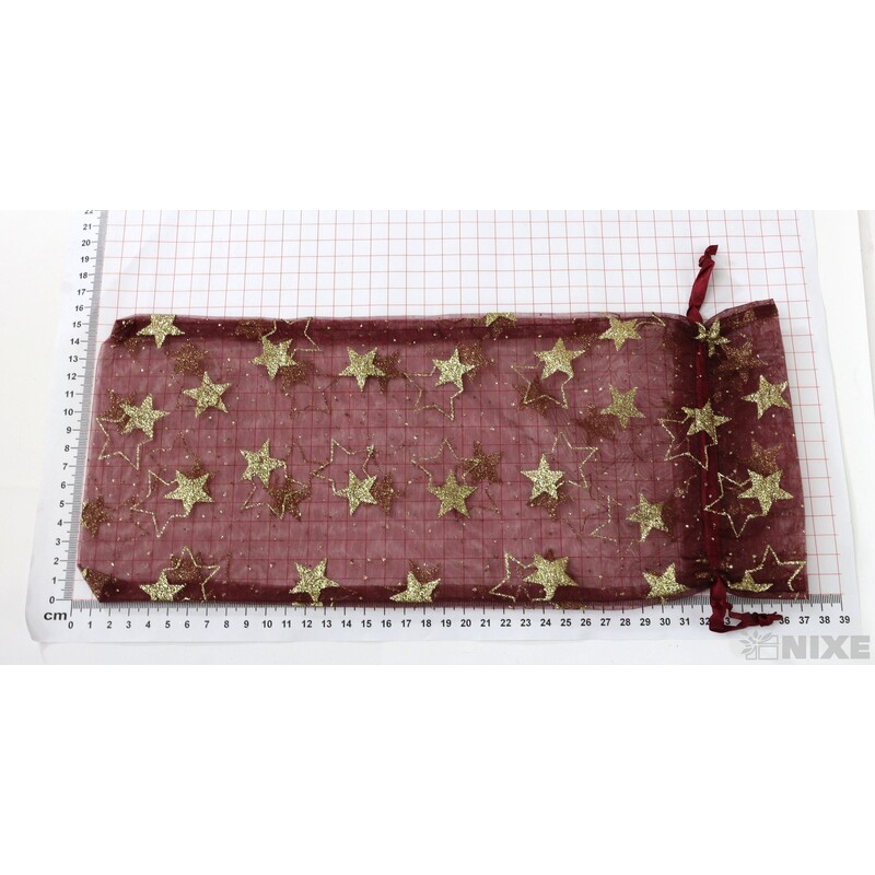 SÁČEK ORGANZA HVĚZDA 16x36cm*BORDOVÁ