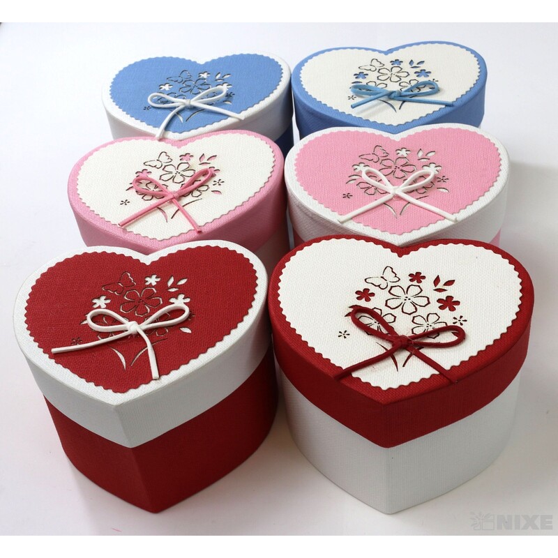 KRABICE SRDCE 6ks 12x8cm*MIX BAREV