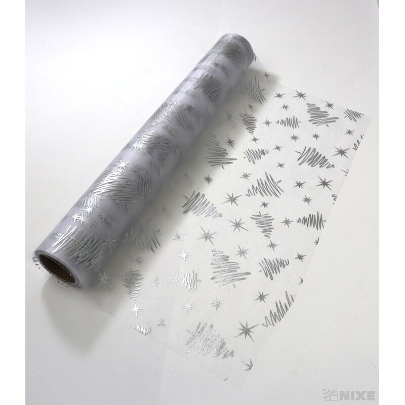 ORGANZA VZOR 697 39cmx10yd*STŘÍBRNÁ