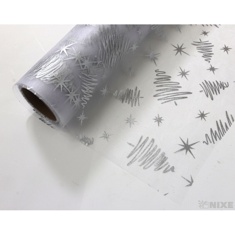 ORGANZA VZOR 697 39cmx10yd*STŘÍBRNÁ