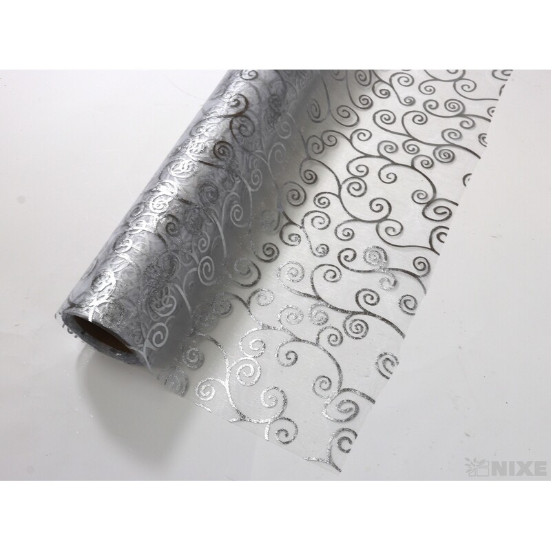 ORGANZA VZOR 706 39cmx10yd*STŘÍBRNÁ