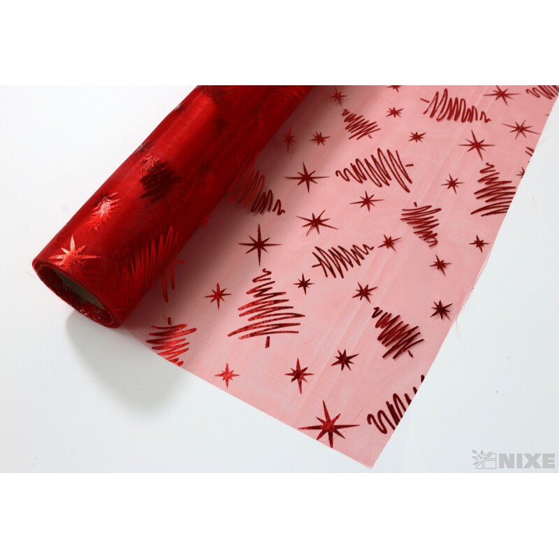 ORGANZA VZOR 697 39cmx10yd*ČERVENÁ