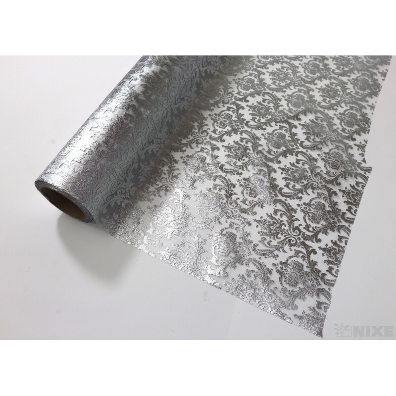 ORGANZA VZOR 698 39cmx10yd*BÍLÁ-STŘÍBRNÁ