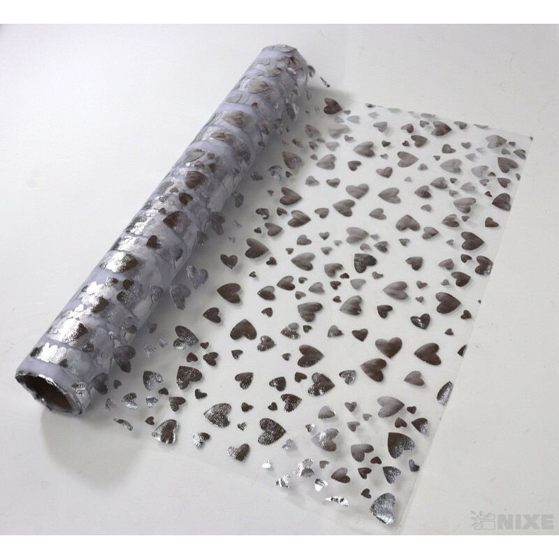 ORGANZA SRDCE 3504 36cmx5yd*STŘÍBRNÁ