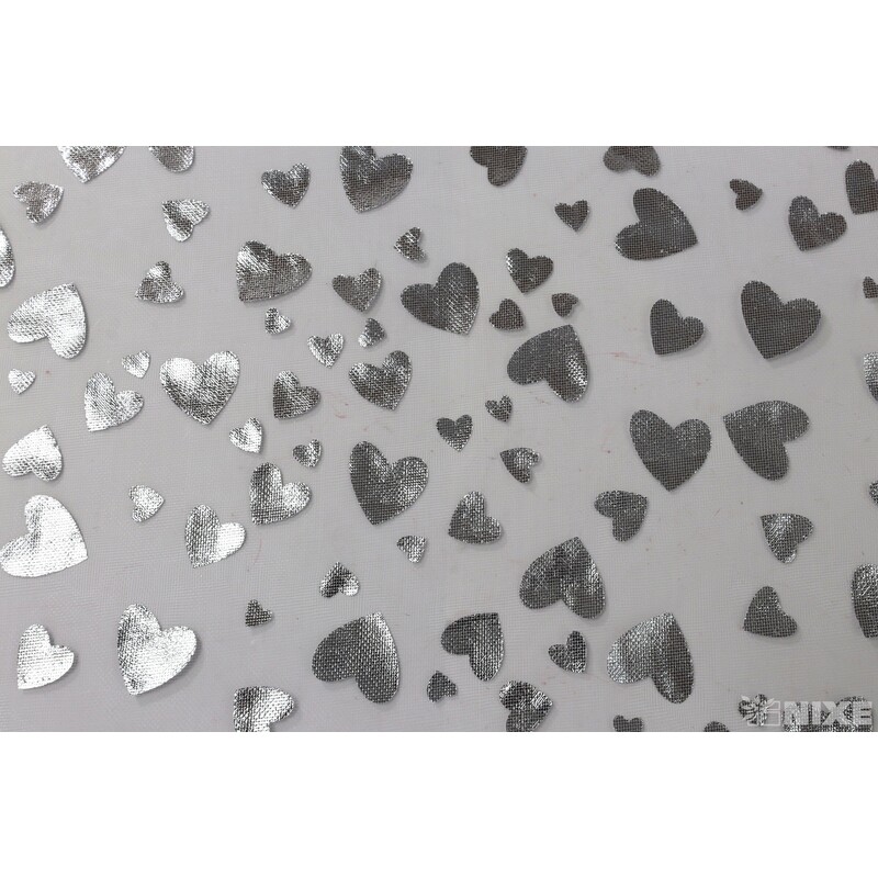 ORGANZA SRDCE 3504 36cmx5yd*STŘÍBRNÁ