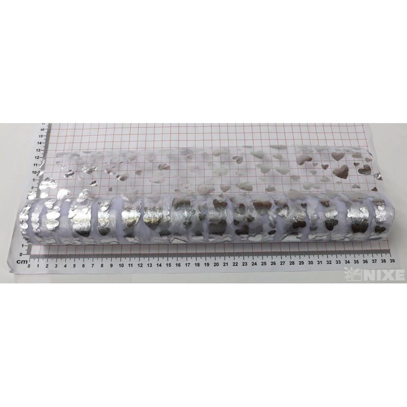 ORGANZA SRDCE 3504 36cmx5yd*STŘÍBRNÁ