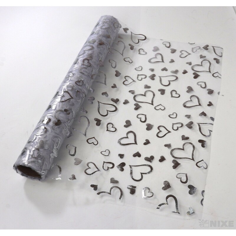 ORGANZA SRDCE 3516 36cmx5yd*STŘÍBRNÁ