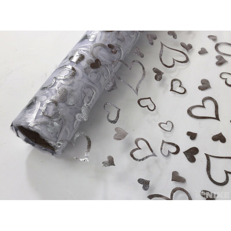 ORGANZA SRDCE 3516 36cmx5yd*STŘÍBRNÁ