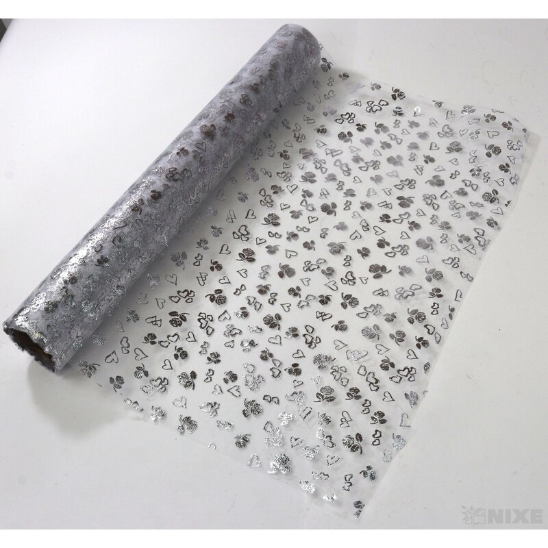 ORGANZA SRDCE 3512 36cmx5yd*STŘÍBRNÁ