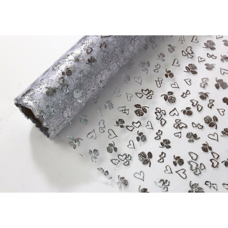 ORGANZA SRDCE 3512 36cmx5yd*STŘÍBRNÁ