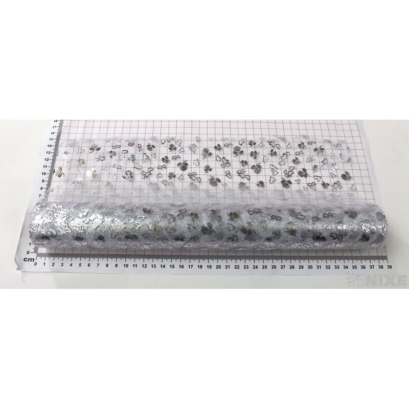 ORGANZA SRDCE 3512 36cmx5yd*STŘÍBRNÁ