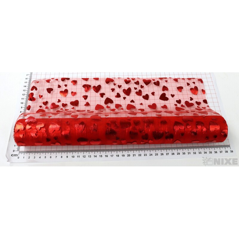 ORGANZA SRDCE 3508 36cmx5yd*ČERVENÁ