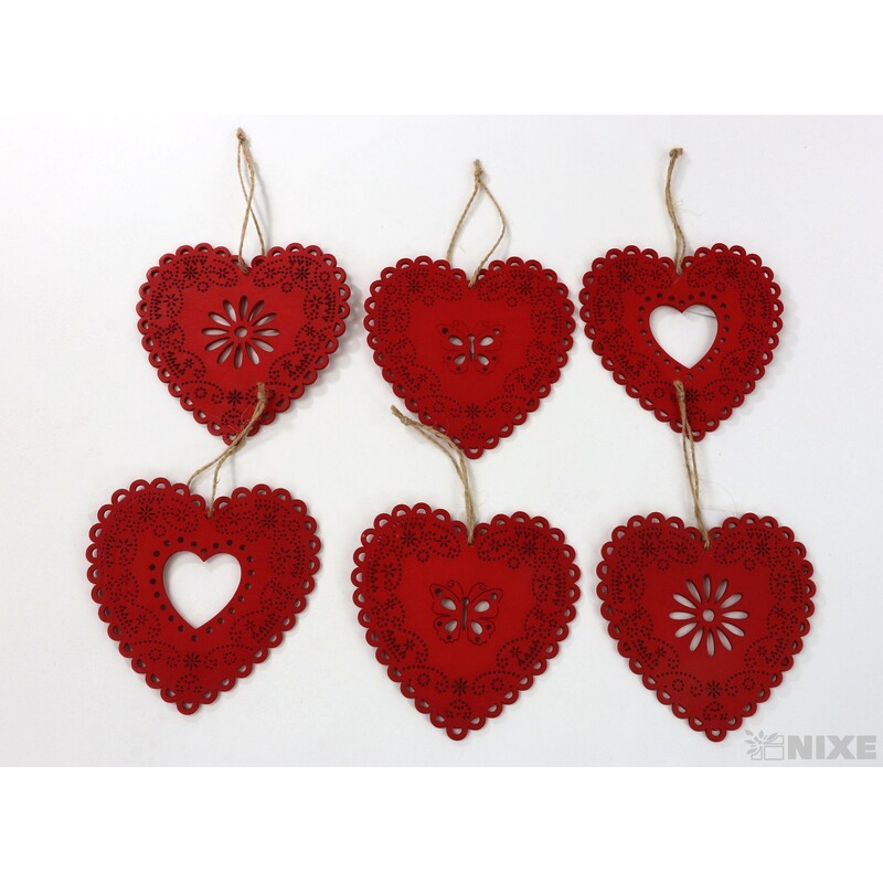 ZÁVĚS SRDCE 12cm 6ks*ČERVENÁ