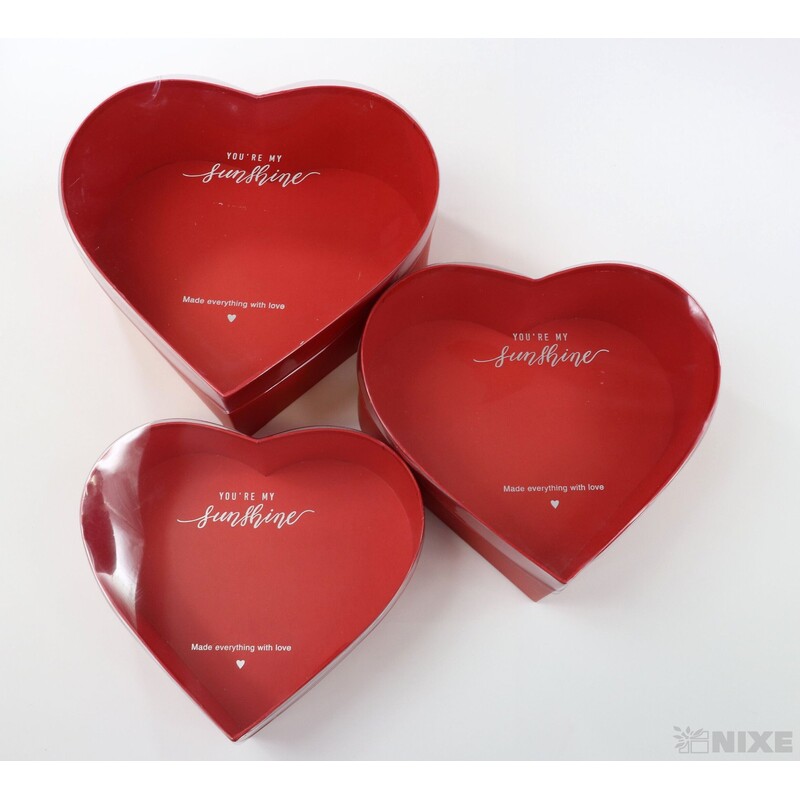 KRABICE SRDCE 26x11cm 23x9 21x8*ČERVENÁ