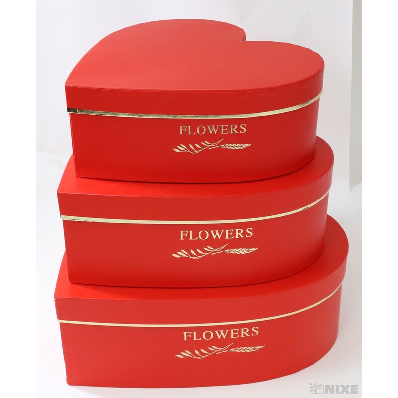 KRABICE SRDCE 3ks 33x11cm 28x10 25x9*ČERVENÁ