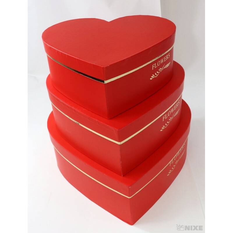 KRABICE SRDCE 3ks 33x11cm 28x10 25x9*ČERVENÁ