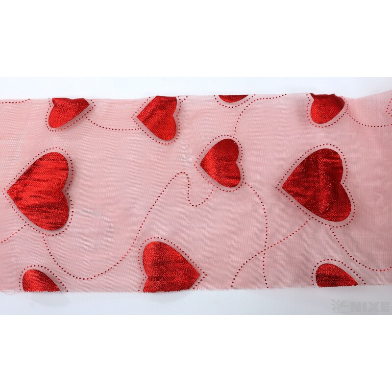 ORGANZA TISK SRDCE 12cmx10yd*ČERVENÁ