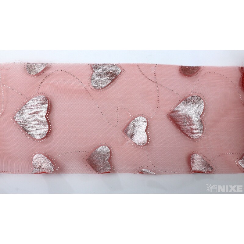 ORGANZA TISK SRDCE 12cmx10yd*ČERVENÁ