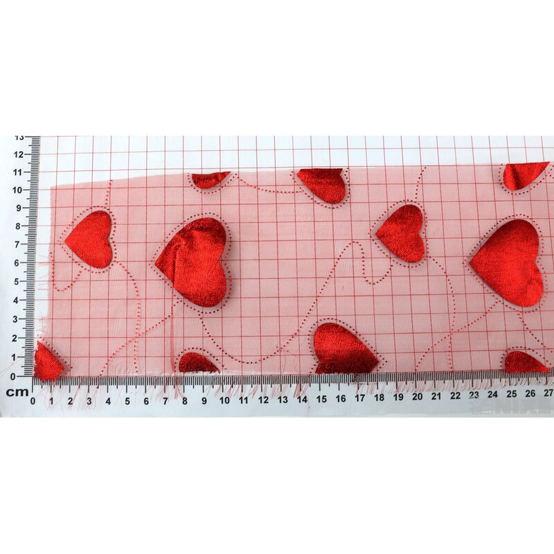 ORGANZA TISK SRDCE 12cmx10yd*ČERVENÁ