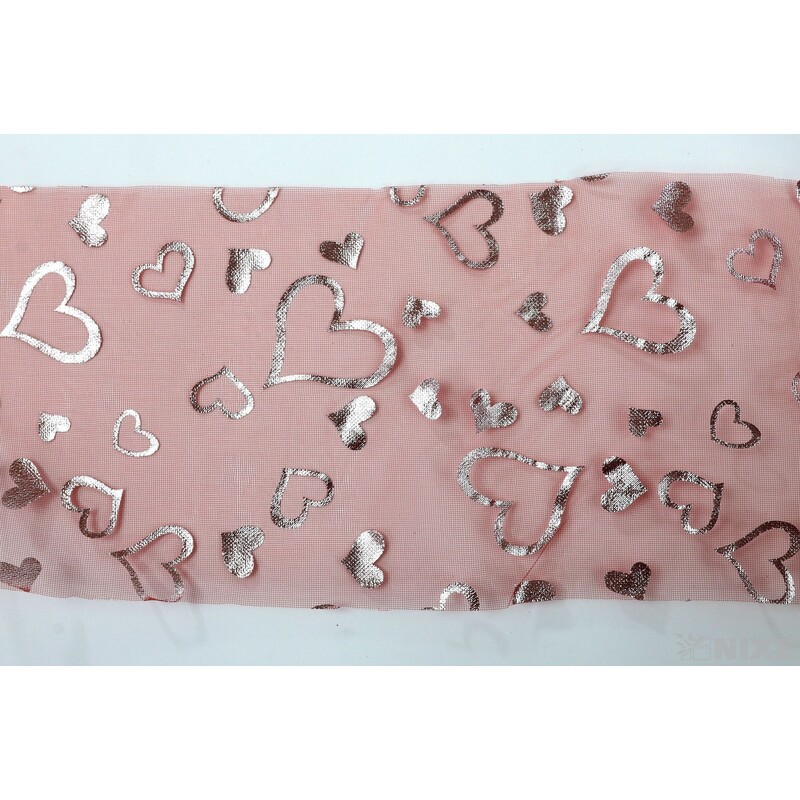 ORGANZA TISK SRDCE 12cmx10yd*ČERVENÁ