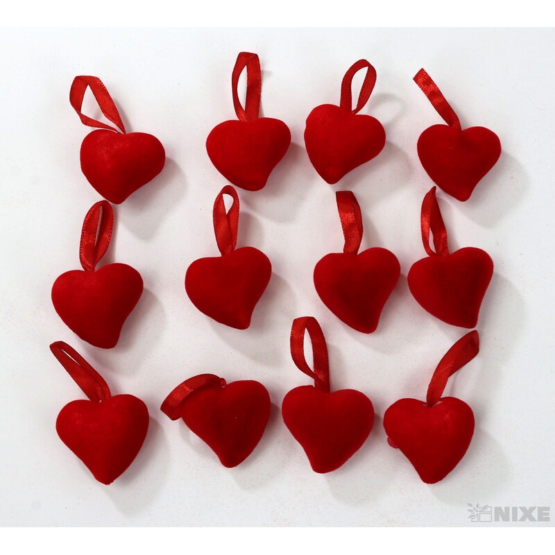 ZÁVĚS SRDCE 3,5cm 12ks*ČERVENÁ