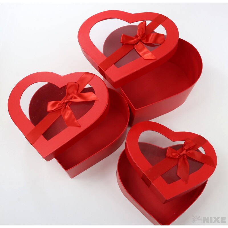 KRABICE SRDCE 24x11cm 21x9 20x7*ČERVENÁ