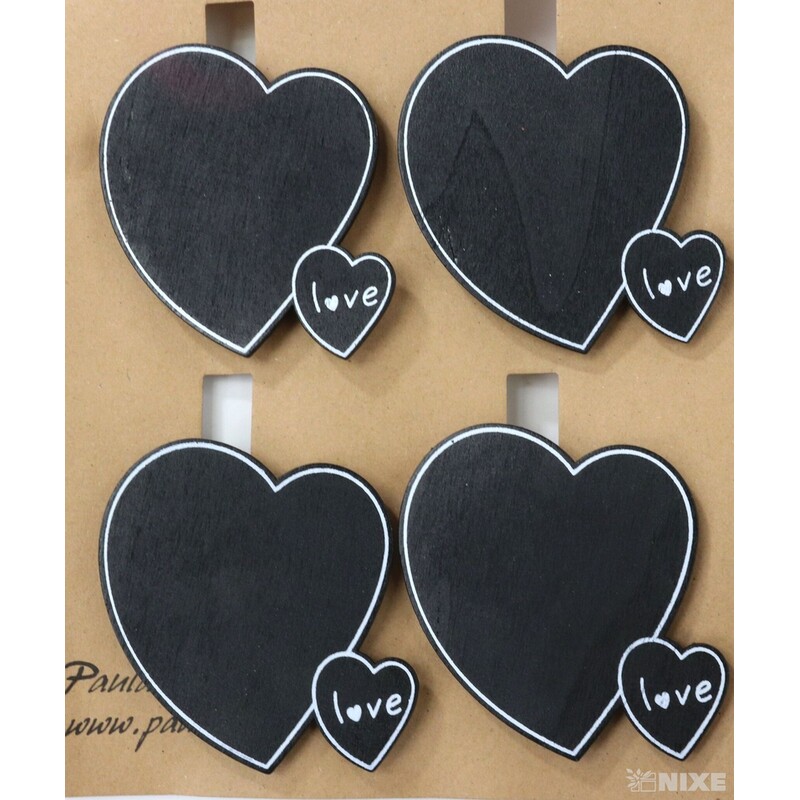 KOLÍČEK SRDCE 6x4,5cm 4ks*ČERNÁ