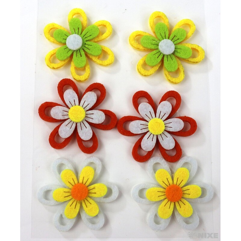 KVĚT FILC NALEP 4,5cm 6ks*MIX BAREV