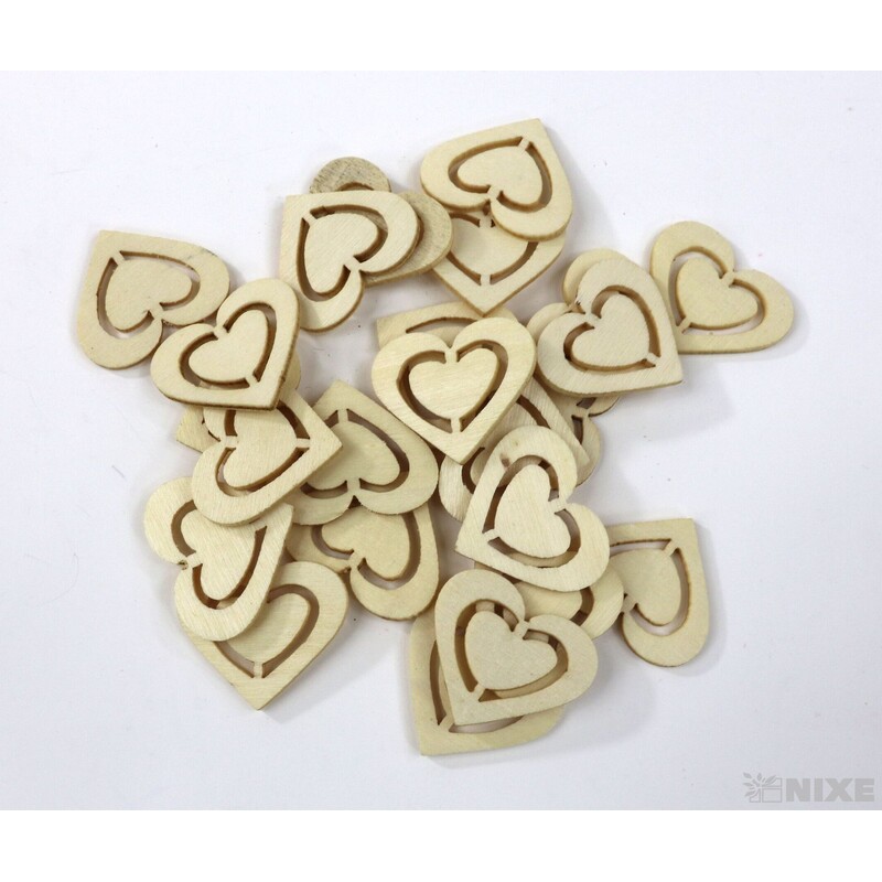 SRDCE DŘEVO 2,5cm 24ks*KRÉMOVÁ