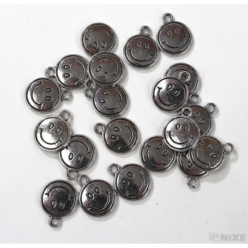 ZÁVĚS KOV SMAJLÍK 20ks 2cm*STŘÍBRNÁ