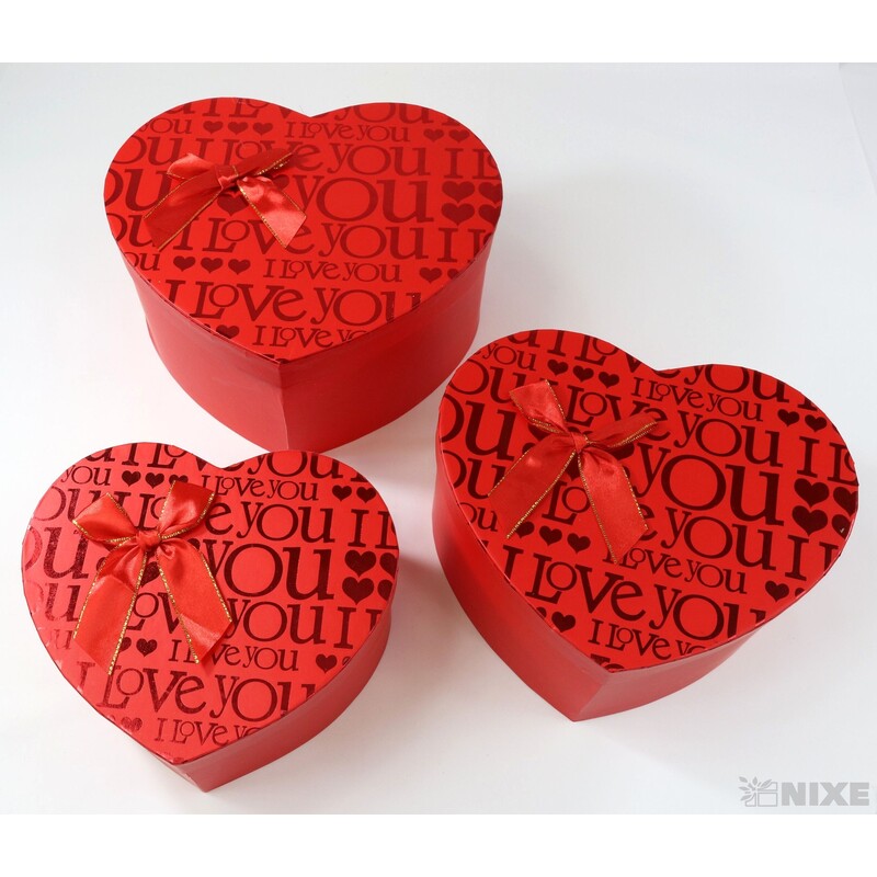 KRABICE SRDCE 23x13cm 20x11 19x10*ČERVENÁ