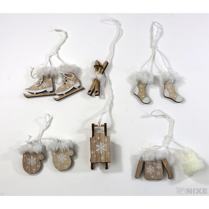 ZÁVĚS VÁNOCE MIX 7cm 6ks*PŘÍRODNÍ