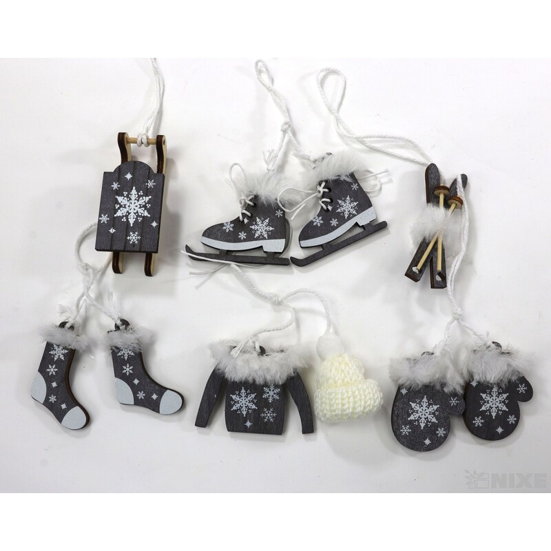 ZÁVĚS VÁNOCE MIX 7cm 6ks*ŠEDÁ