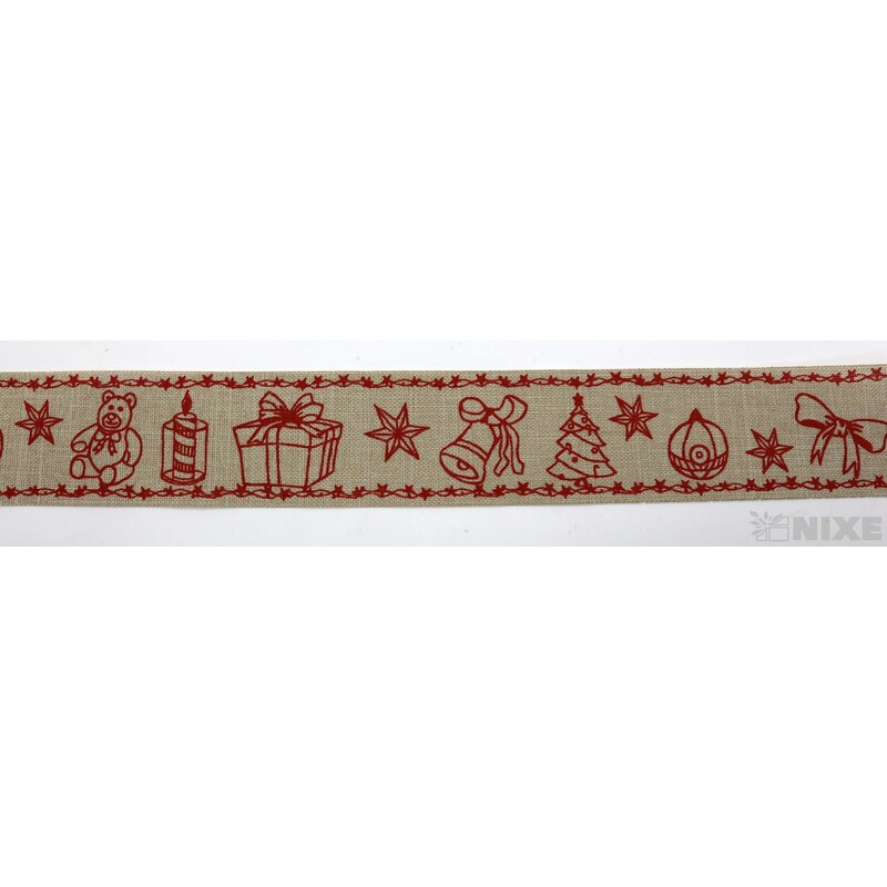 STUHA BAVLNA VÁNOCE 35mmx5m*PŘÍRODNÍ+ČERVENÁ