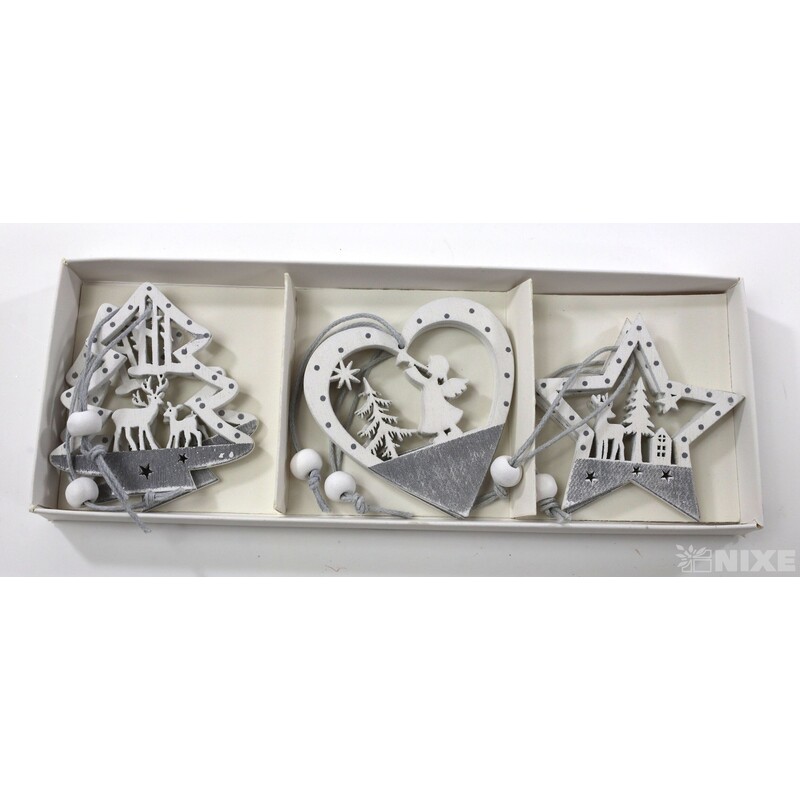 ZÁVĚS D VÁNOCE 6ks 6cm*BÍLÁ