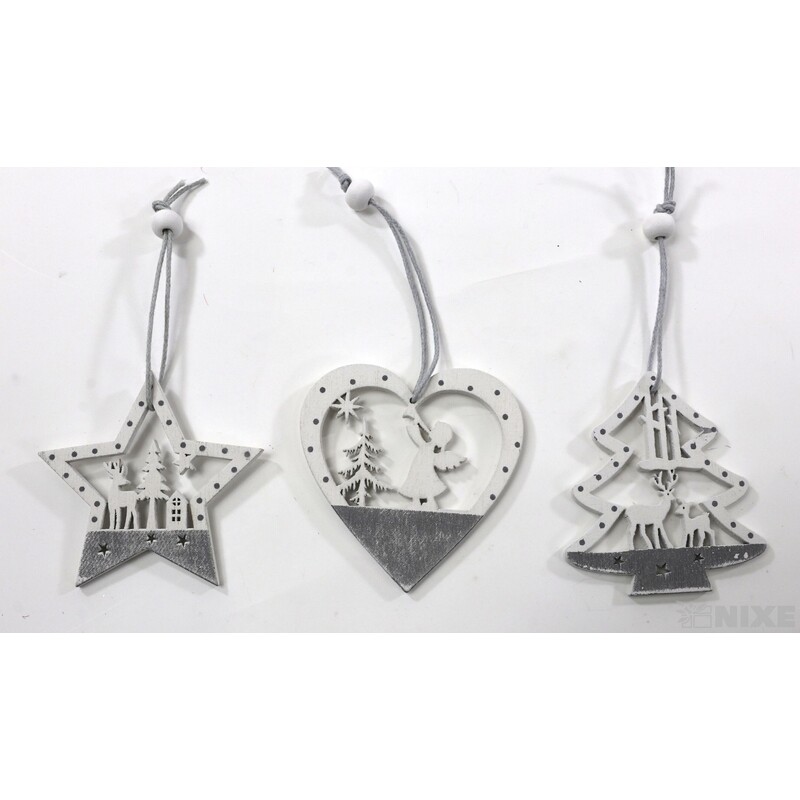 ZÁVĚS D VÁNOCE 6ks 6cm*BÍLÁ