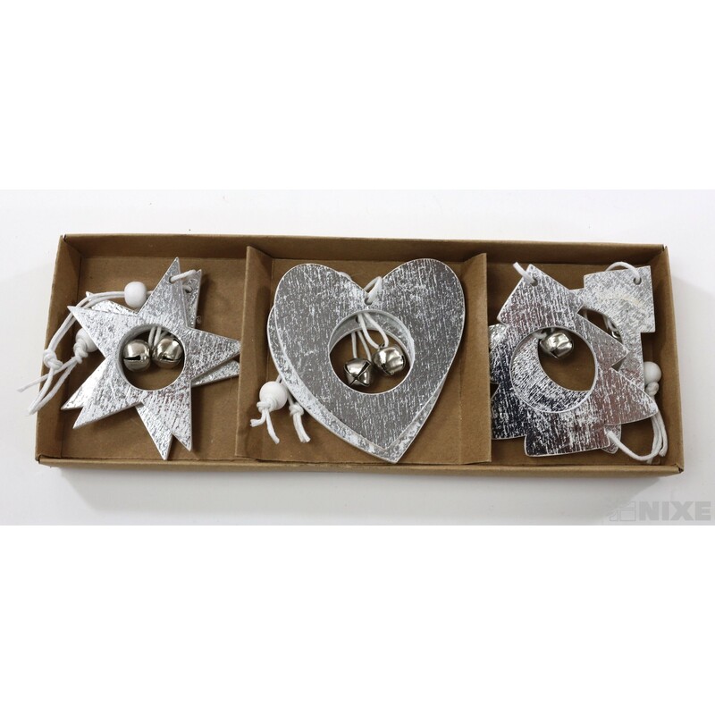 ZÁVĚS D VÁNOCE 6ks 6cm*STŘÍBRNÁ