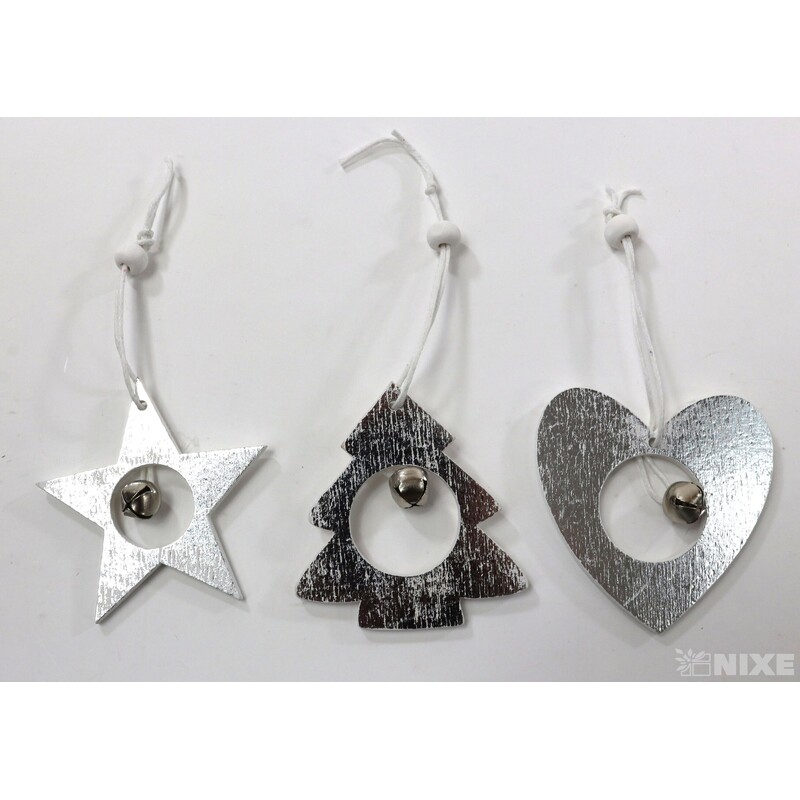 ZÁVĚS D VÁNOCE 6ks 6cm*STŘÍBRNÁ