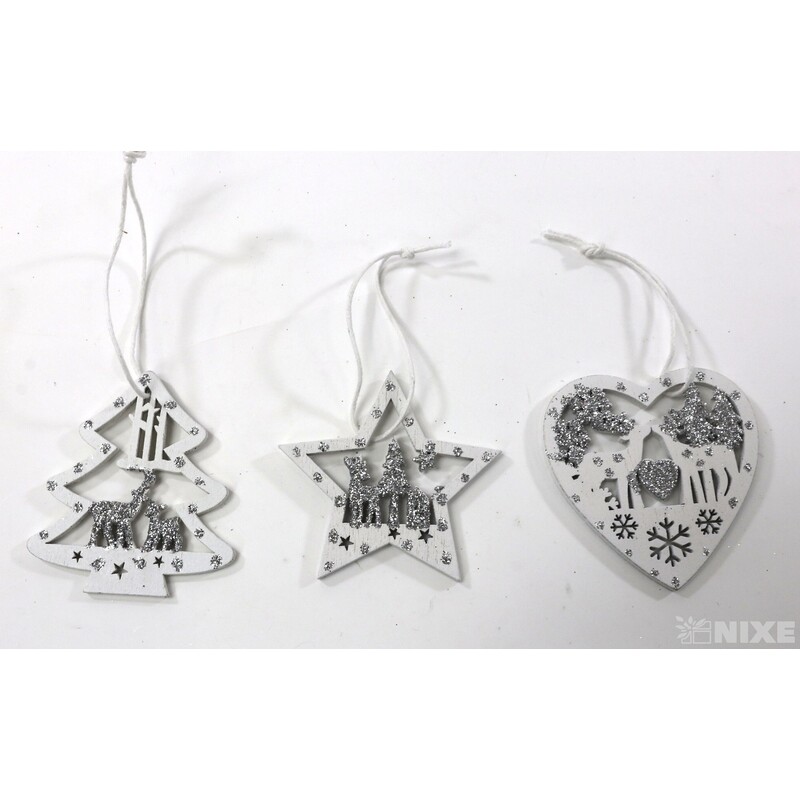 ZÁVĚS D VÁNOCE 6ks 6cm*STŘÍBRNÁ