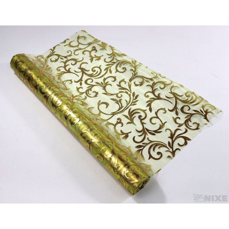 ORGANZA TISK 18 36cmx5yd*ZELENÁ+ZLATÁ